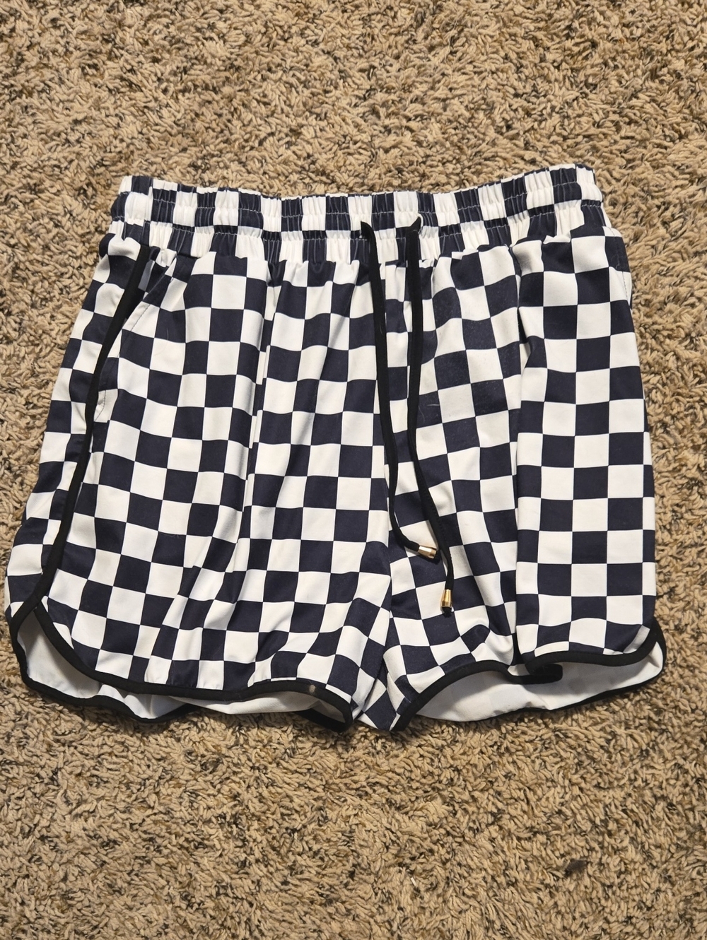 Women's Checkerboard Drawstring Shorts - Black and White